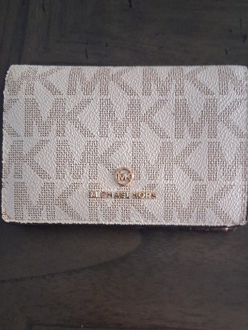 Michael Kors Cream Signature Compact Wallet with Gold Logo